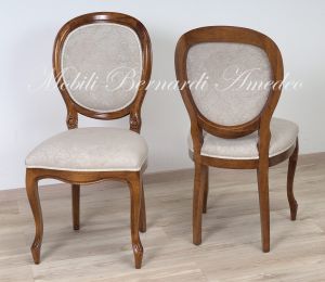 Sedia classica artigianale in legno massello di noce con seduta e schienale tappezzati
